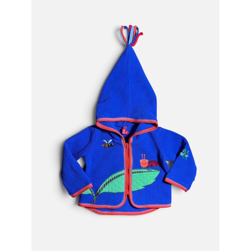 Hanna Andersson Baby Size 60 Blue Bug Appliqué Fleece Hooded Jacket 3-6 months